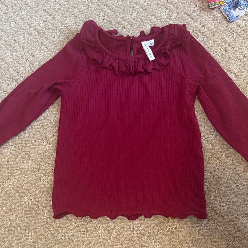 Janie and Jack Ruffle Long Sleeve Top in burgundy